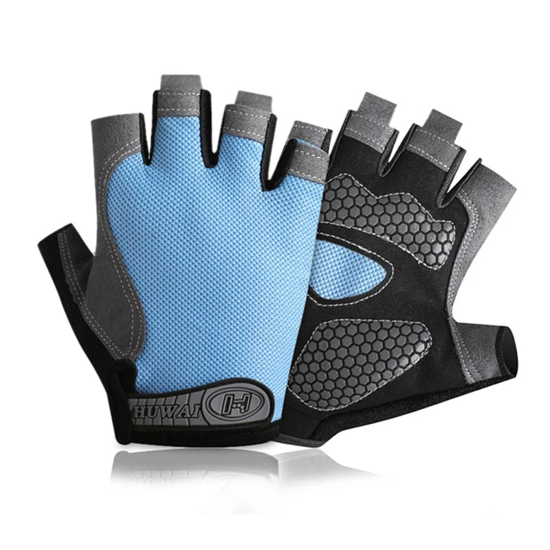 Luvas de ciclismo de meio dedo para homens e mulheres, luva respirável, antiderrapante, ginásio, fitness, esporte, treinamento